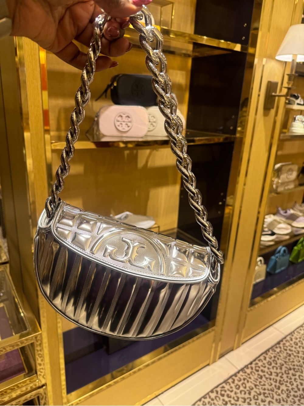 Tory Burch Metallic silver 1/2 moon Fleming. - Picture 2 of 8